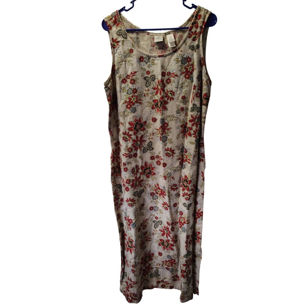 Emma James Women's‎ Medium Beige and Floral Design Dress
